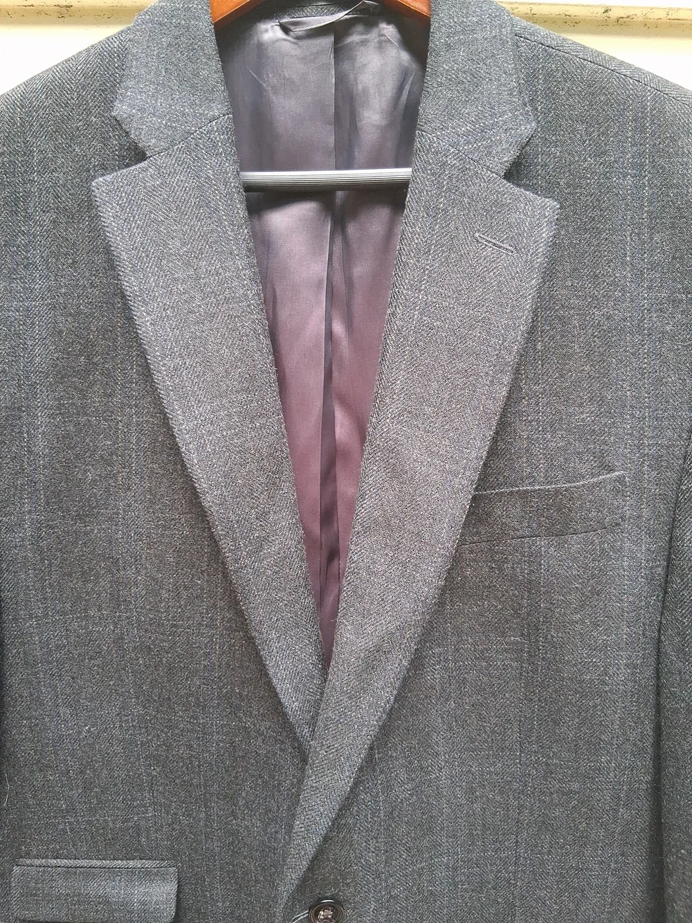 Ralph Lauren Men's 44 Long Gray Windowpane Blazer Jacket Wool Sport Coat